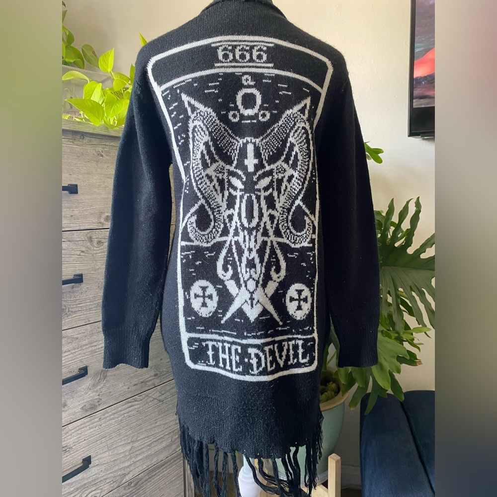 Black Graphic 'The Devil' Open Cardigan Sweater